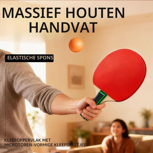Tafeltennisset met 2 houten batjes en 3 ballen van 40 mm inclusief beschermhoes – pingpongrackets – tafeltennisbenodigdheden - happygetfit.com