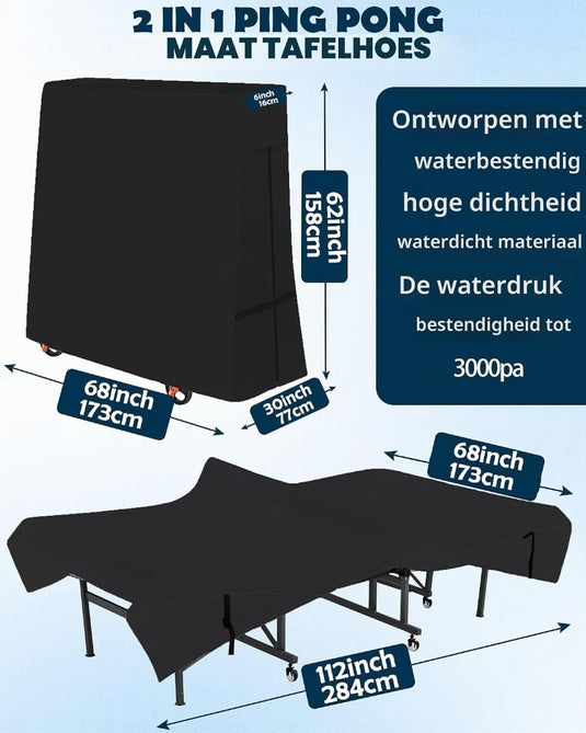 Tafeltennistafel beschermhoes van 600D polyester voor opvouwbare en platte tafels – tafeltennisbescherming – pingpongafdekking - happygetfit.com