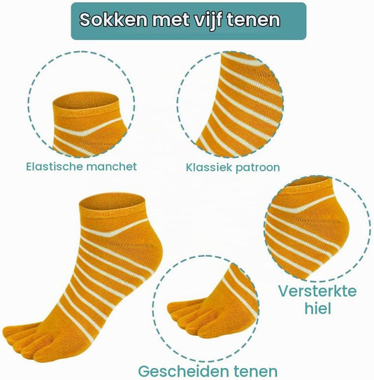 Teensokken dames van ademend katoen met vijf afzonderlijke tenen en korte pasvorm voor hardlopen en fitness – vingersokken – sportsokken - happygetfit.com