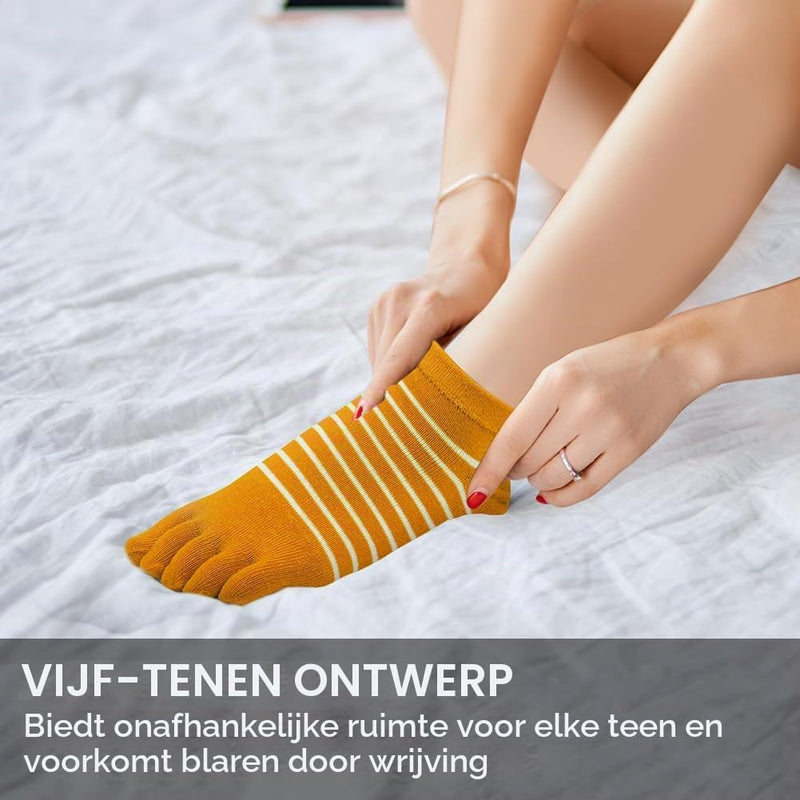 Laad afbeelding in Galerijviewer, Teensokken dames van ademend katoen met vijf afzonderlijke tenen en korte pasvorm voor hardlopen en fitness – vingersokken – sportsokken - happygetfit.com
