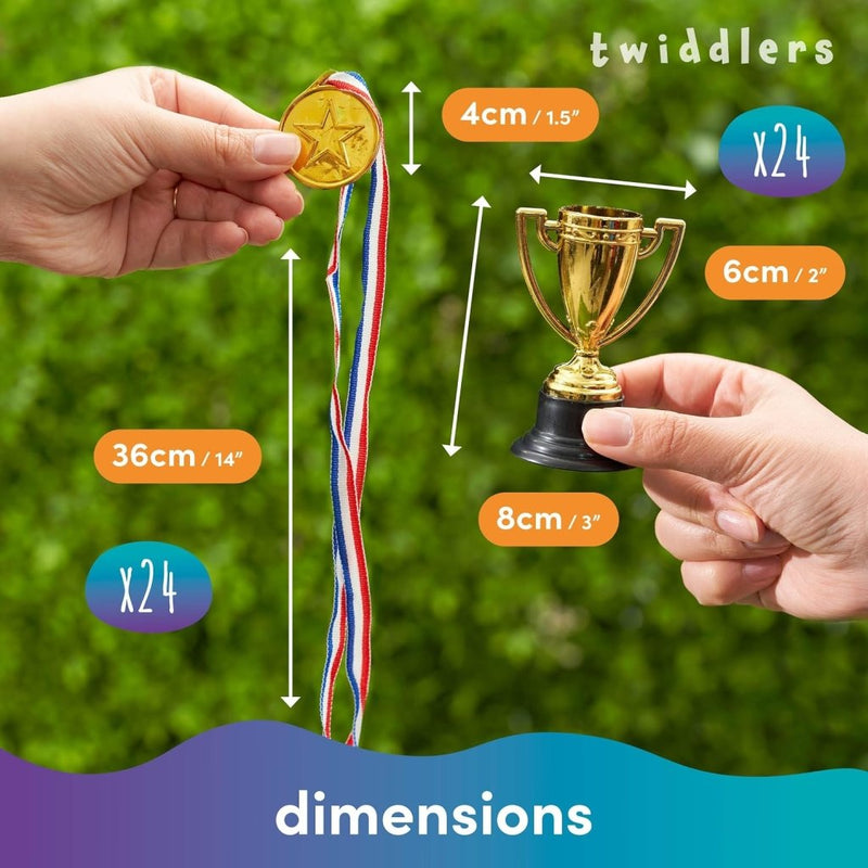 Laad afbeelding in Galerijviewer, THE TWIDDLERS 24 stuks trofeeën en medailles voor kinderverjaardagsfeest, schoolsport, toernooi en Halloween-kostuumfeesten, gastgeschenken en beloningen - happygetfit.com
