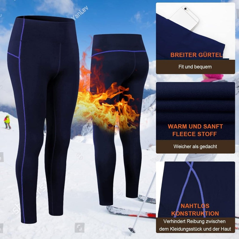 Laad afbeelding in Galerijviewer, Thermisch ondergoed voor dames, met winddichte opstaande kraag, set thermisch ondergoed, ski-ondergoed, ademend, flexibel, thermo-onderhemd en -broek - happygetfit.com
