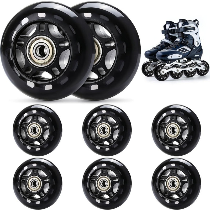 Load image into Gallery viewer, TOBWOLF 8 Pack 76mm 84A Inline Skate Wheels with ABEC-7 Bearings, Roller Skate Replacement Wheels for Girls &amp; Boys Roller Blade Skating - Black - happygetfit.com
