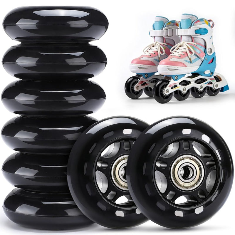 Load image into Gallery viewer, TOBWOLF 8 Pack 76mm 84A Inline Skate Wheels with ABEC-7 Bearings, Roller Skate Replacement Wheels for Girls &amp; Boys Roller Blade Skating - Black - happygetfit.com
