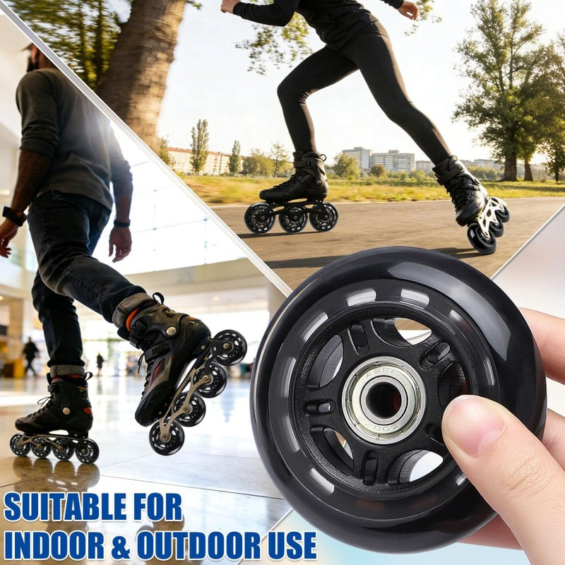 Load image into Gallery viewer, TOBWOLF 8 Pack 76mm 84A Inline Skate Wheels with ABEC-7 Bearings, Roller Skate Replacement Wheels for Girls &amp; Boys Roller Blade Skating - Black - happygetfit.com
