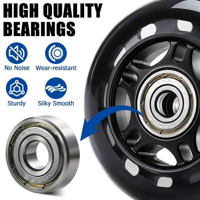 Load image into Gallery viewer, TOBWOLF 8 Pack 76mm 84A Inline Skate Wheels with ABEC-7 Bearings, Roller Skate Replacement Wheels for Girls &amp; Boys Roller Blade Skating - Black - happygetfit.com
