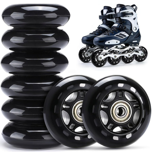 TOBWOLF 8 Pack 76mm 84A Inline Skate Wheels with ABEC-7 Bearings, Roller Skate Replacement Wheels for Girls & Boys Roller Blade Skating - Black - happygetfit.com