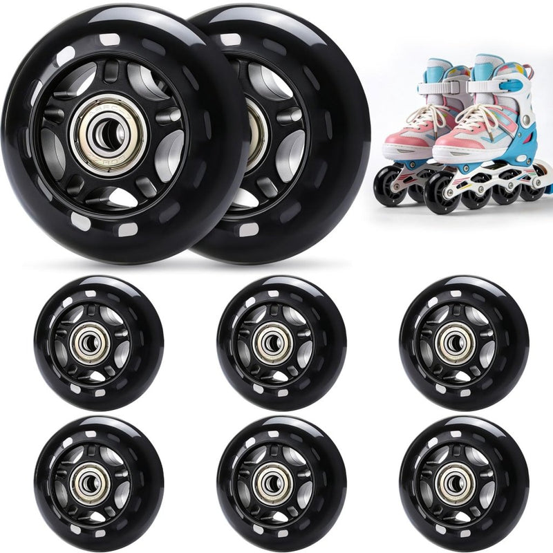 Load image into Gallery viewer, TOBWOLF 8 Pack 76mm 84A Inline Skate Wheels with ABEC-7 Bearings, Roller Skate Replacement Wheels for Girls &amp; Boys Roller Blade Skating - Black - happygetfit.com

