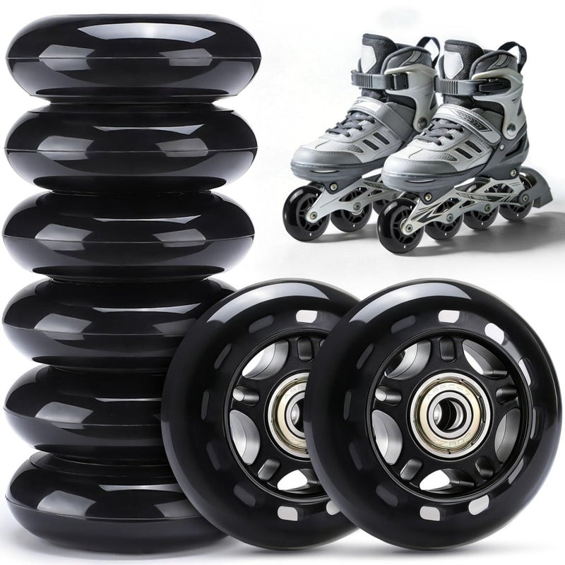 Load image into Gallery viewer, TOBWOLF 8 Pack 76mm 84A Inline Skate Wheels with ABEC-7 Bearings, Roller Skate Replacement Wheels for Girls &amp; Boys Roller Blade Skating - Black - happygetfit.com
