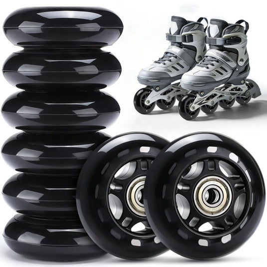 TOBWOLF 8 Pack 76mm 84A Inline Skate Wheels with ABEC-7 Bearings, Roller Skate Replacement Wheels for Girls & Boys Roller Blade Skating - Black - happygetfit.com
