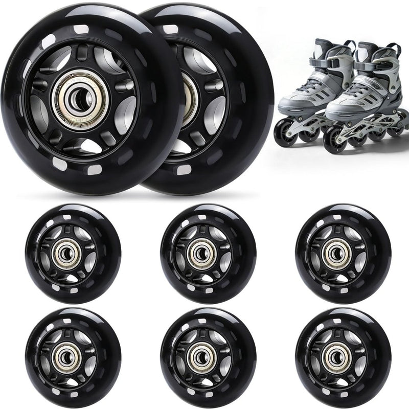 Load image into Gallery viewer, TOBWOLF 8 Pack 76mm 84A Inline Skate Wheels with ABEC-7 Bearings, Roller Skate Replacement Wheels for Girls &amp; Boys Roller Blade Skating - Black - happygetfit.com
