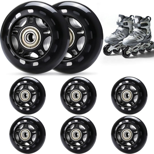 TOBWOLF 8 Pack 76mm 84A Inline Skate Wheels with ABEC-7 Bearings, Roller Skate Replacement Wheels for Girls & Boys Roller Blade Skating - Black - happygetfit.com