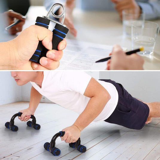 TOMSHOO Fitnessapparatuur 5-in-1 buikwiel + pompgreep + springtouw + handklem + kniemat complete set voor fitness, oefeningen, krachttraining - happygetfit.com