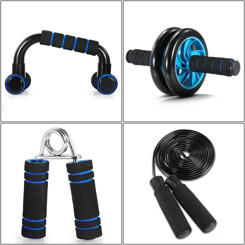 Laad afbeelding in Galerijviewer, TOMSHOO Fitnessapparatuur 5-in-1 buikwiel + pompgreep + springtouw + handklem + kniemat complete set voor fitness, oefeningen, krachttraining - happygetfit.com
