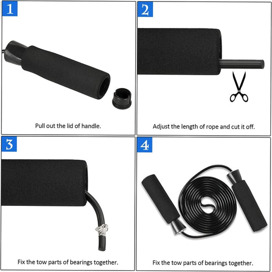 TOMSHOO Fitnessapparatuur 5-in-1 buikwiel + pompgreep + springtouw + handklem + kniemat complete set voor fitness, oefeningen, krachttraining - happygetfit.com