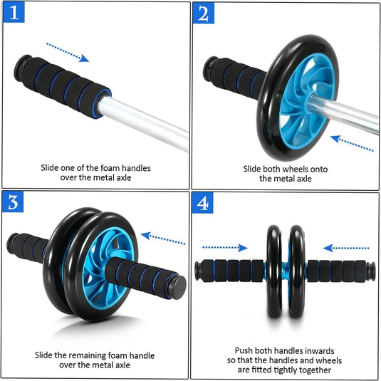 TOMSHOO Fitnessapparatuur 5-in-1 buikwiel + pompgreep + springtouw + handklem + kniemat complete set voor fitness, oefeningen, krachttraining - happygetfit.com
