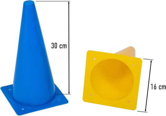 Trainingspionnen set 8 stuks 30 cm flexibel blauw en geel – sportpionnen – markeringskegels - happygetfit.com