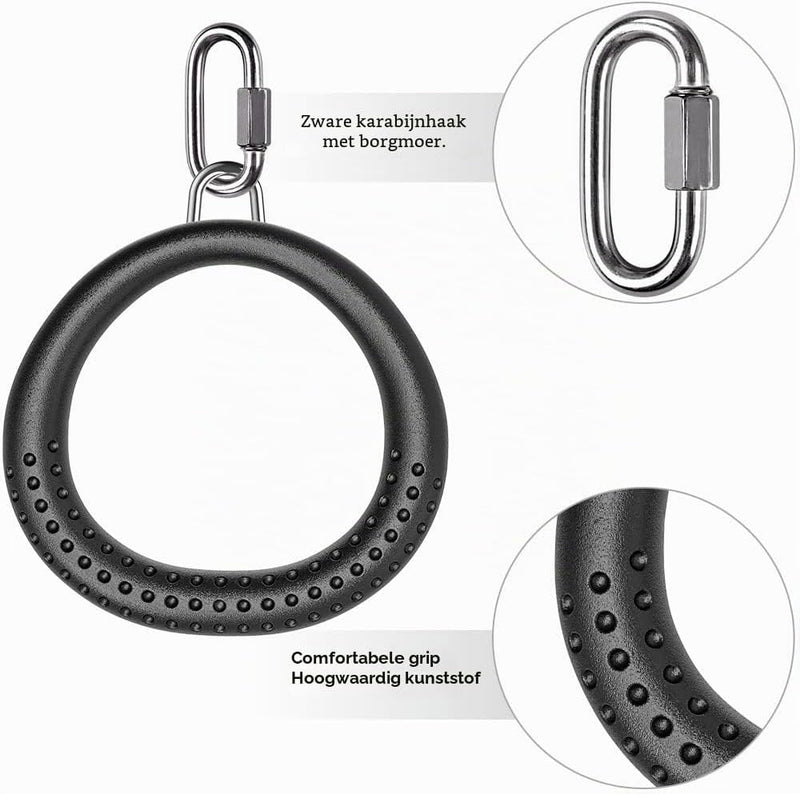 Load image into Gallery viewer, Trapeze ringen 2 stuks met karabijnhaken voor klimrek en schommel – monkey bars – speeltoestel accessoires - happygetfit.com
