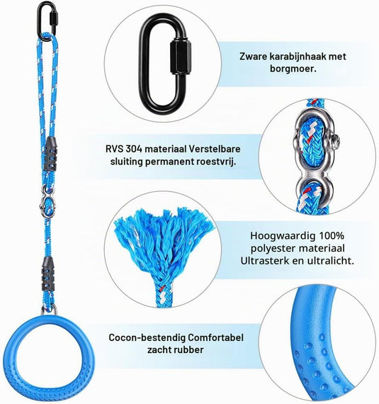 Trapeze ringen 2 stuks met karabijnhaken voor klimrek en schommel – monkey bars – speeltoestel accessoires - happygetfit.com