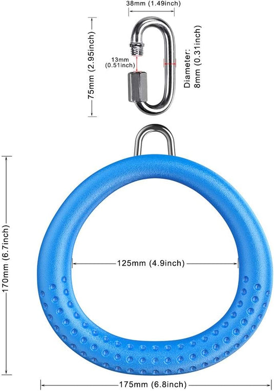 Trapeze ringen 2 stuks met karabijnhaken voor klimrek en schommel – monkey bars – speeltoestel accessoires - happygetfit.com