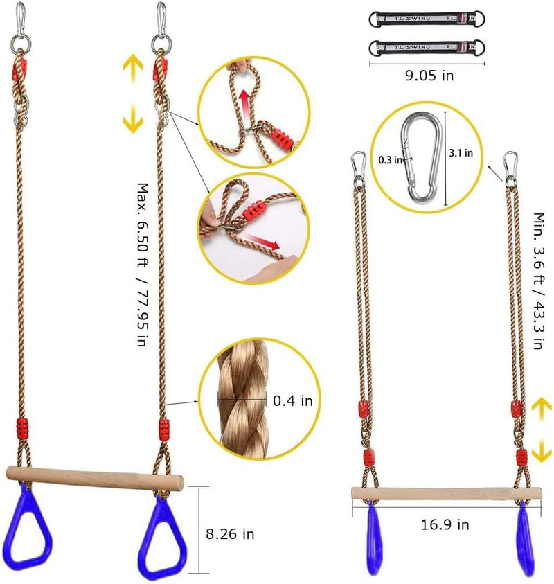 Load image into Gallery viewer, Trapezeschommel 2-in-1 met gymnastiekringen tot 120 kg – houten turnschommel – binnen en buiten - happygetfit.com

