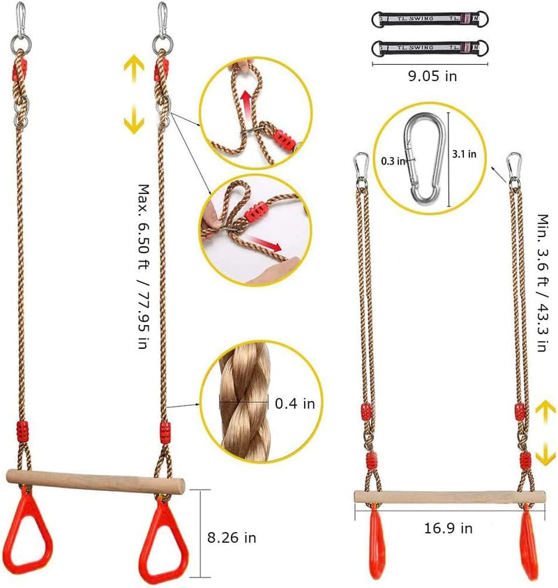 Load image into Gallery viewer, Trapezeschommel 2-in-1 met gymnastiekringen tot 120 kg – houten turnschommel – binnen en buiten - happygetfit.com
