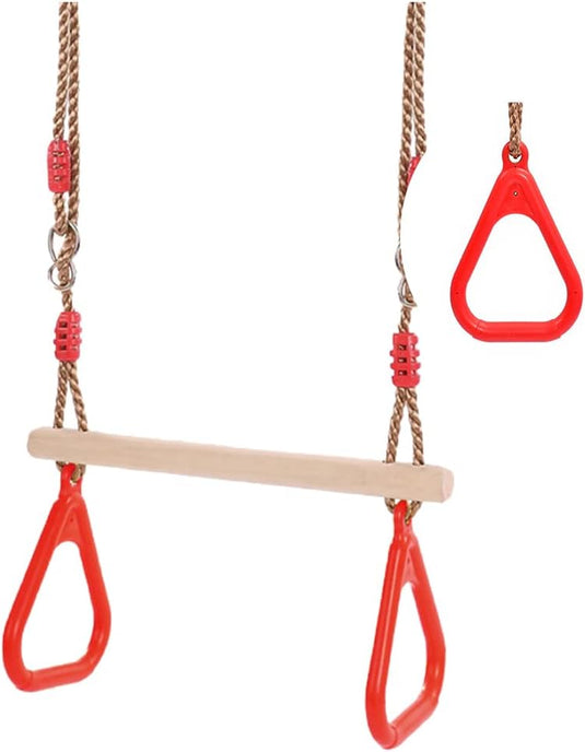 Trapezeschommel 2-in-1 met gymnastiekringen tot 120 kg – houten turnschommel – binnen en buiten - happygetfit.com