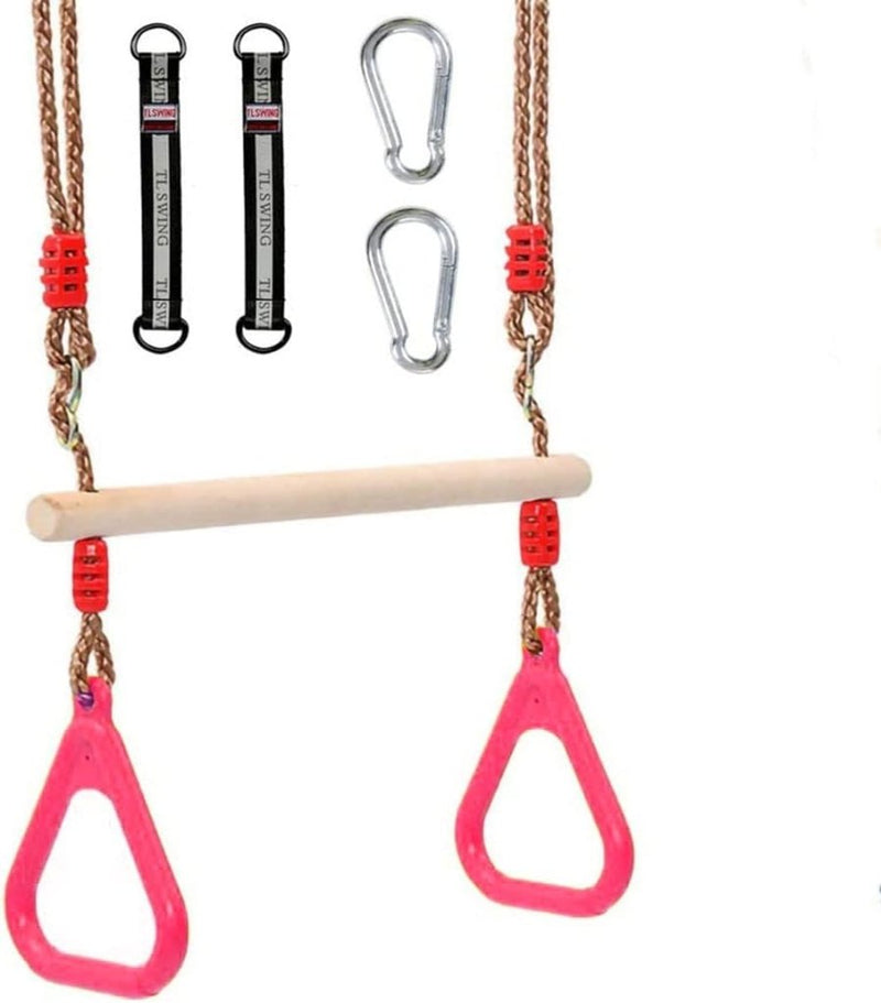 Load image into Gallery viewer, Trapezeschommel 2-in-1 met gymnastiekringen tot 120 kg – houten turnschommel – binnen en buiten - happygetfit.com
