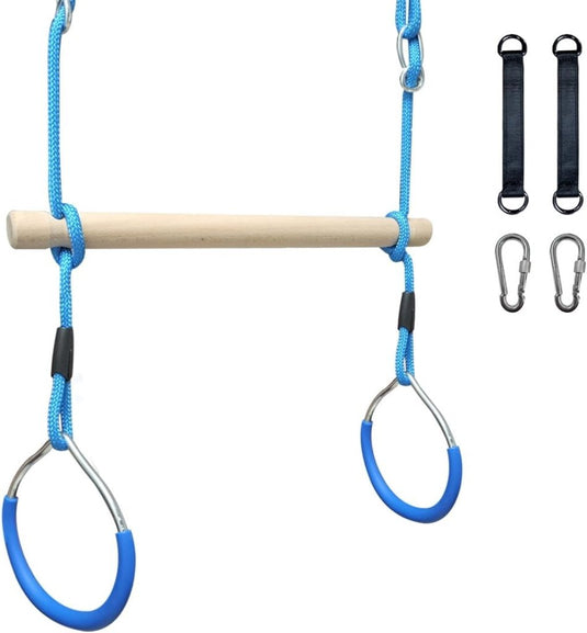Trapezeschommel met gymnastiekringen en sterke touwen tot 120 kg – turnstang – speeltoestel accessoires - happygetfit.com