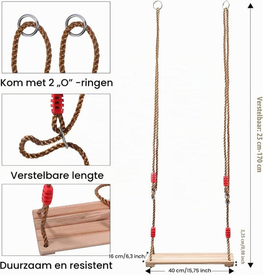 Trapezeschommel met houten stang en gymnastiekringen tot 120 kg – turnringen – schommel accessoires - happygetfit.com