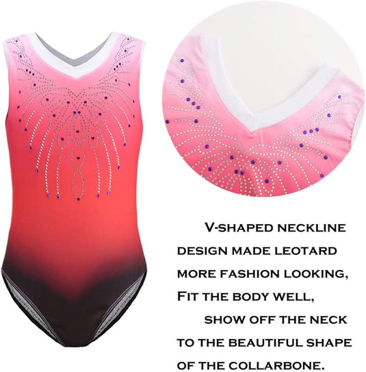 Turnpakje voor meisjes, lange mouwen, mouwloos, kleurverloop, glanzend, gymnastiekpanty voor dansen, ballet, gymnastiek, atletiek, peuters, meisjes - happygetfit.com