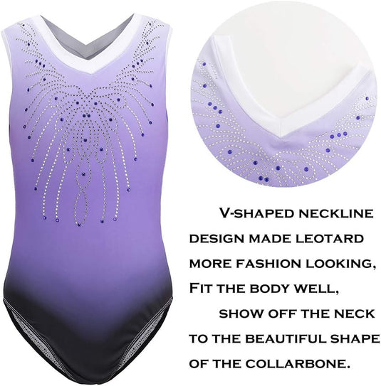 Turnpakje voor meisjes, lange mouwen, mouwloos, kleurverloop, glanzend, gymnastiekpanty voor dansen, ballet, gymnastiek, atletiek, peuters, meisjes - happygetfit.com
