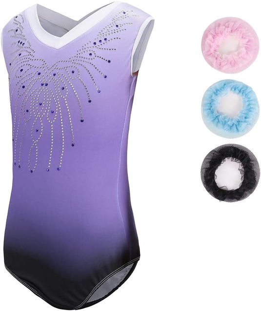 Turnpakje voor meisjes, lange mouwen, mouwloos, kleurverloop, glanzend, gymnastiekpanty voor dansen, ballet, gymnastiek, atletiek, peuters, meisjes - happygetfit.com