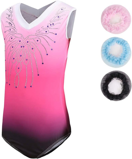Turnpakje voor meisjes, lange mouwen, mouwloos, kleurverloop, glanzend, gymnastiekpanty voor dansen, ballet, gymnastiek, atletiek, peuters, meisjes - happygetfit.com