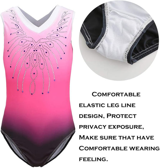 Turnpakje voor meisjes, lange mouwen, mouwloos, kleurverloop, glanzend, gymnastiekpanty voor dansen, ballet, gymnastiek, atletiek, peuters, meisjes - happygetfit.com
