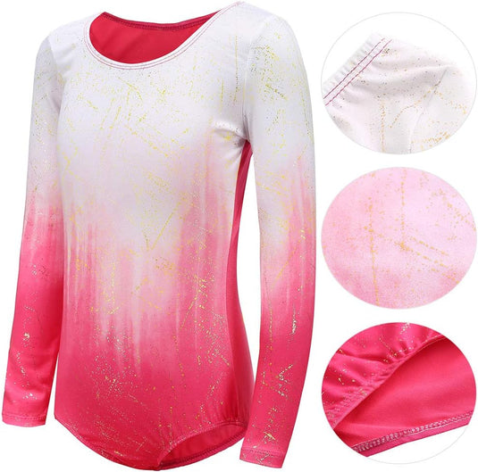 Turnpakje voor meisjes, lange mouwen, mouwloos, kleurverloop, glanzend, gymnastiekpanty voor dansen, ballet, gymnastiek, atletiek, peuters, meisjes - happygetfit.com