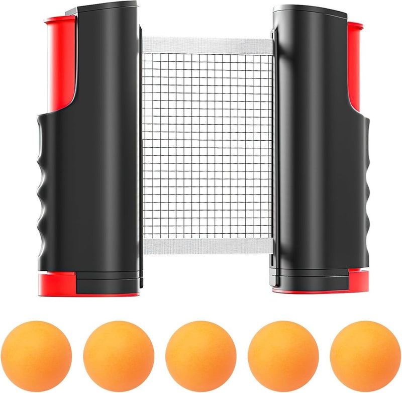 Carica l’immagine nel visualizzatore della galleria, Uitschuifbaar tafeltennisnet tot 165 cm met 5 pingpongballen en verstelbare tafelbevestiging – pingpongaccessoires – tafeltennisspel - happygetfit.com
