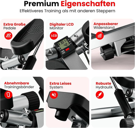 Ultrasport Swing Stepper - hometrainer met trainingscomputer, compacte stepper voor been- en billentraining - happygetfit.com