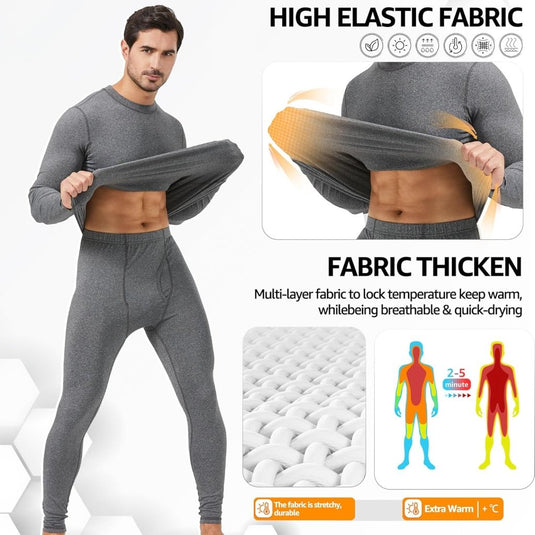 UNIQUEBELLA Men's Thermal Underwear Sets Top & Long Johns Fleece Sweat Quick Drying Thermo Base Layer - happygetfit.com