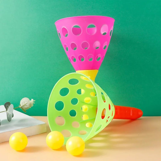 Vangbalspel 12-delig met 2 werpmanden en 10 ballen voor binnen en buiten – balvangspel – behendigheidsspel - happygetfit.com
