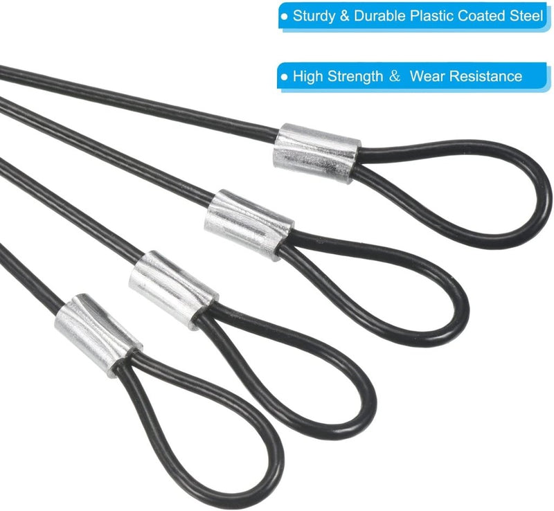 Carica l’immagine nel visualizzatore della galleria, Veiligheidskabels 10 cm x 2 mm met dubbele lus 4 stuks zwart – staalkabels – bevestigingskabel - happygetfit.com

