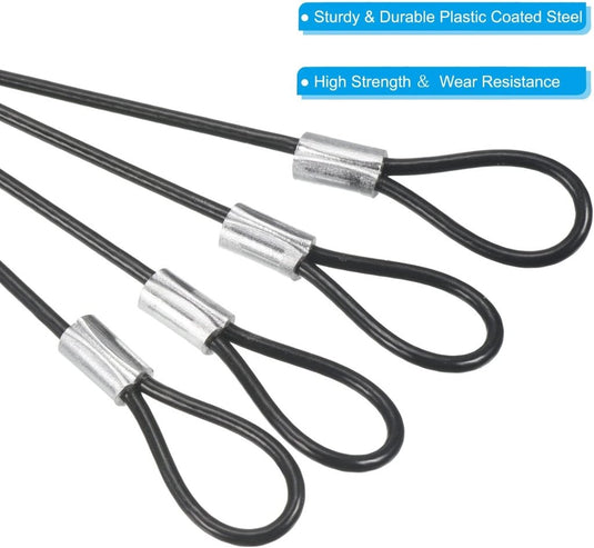 Veiligheidskabels 10 cm x 2 mm met dubbele lus 4 stuks zwart – staalkabels – bevestigingskabel - happygetfit.com