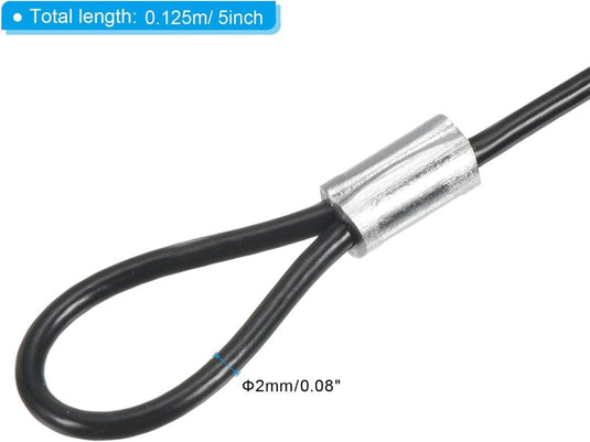 Veiligheidskabels 10 cm x 2 mm met dubbele lus 4 stuks zwart – staalkabels – bevestigingskabel - happygetfit.com