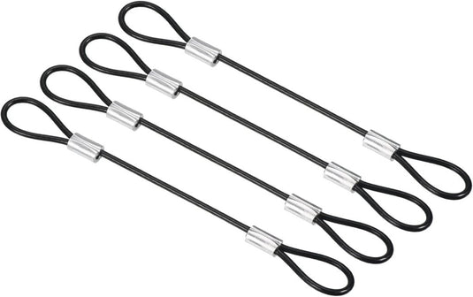 Veiligheidskabels 10 cm x 2 mm met dubbele lus 4 stuks zwart – staalkabels – bevestigingskabel - happygetfit.com