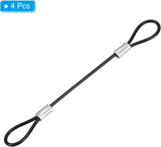 Veiligheidskabels 10 cm x 2 mm met dubbele lus 4 stuks zwart – staalkabels – bevestigingskabel - happygetfit.com