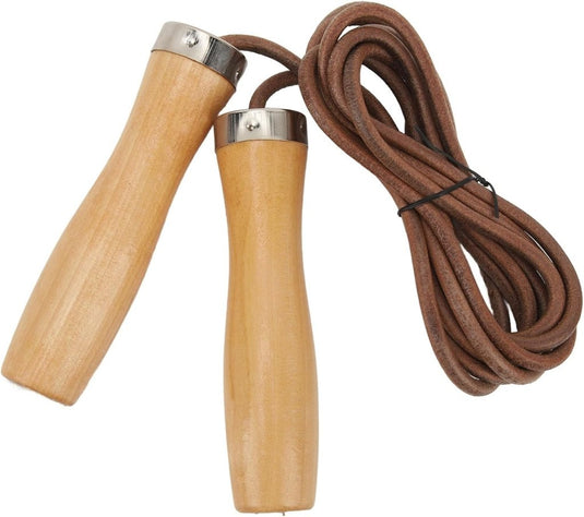 Verstelbaar leren springtouw met houten handgrepen - happygetfit.com