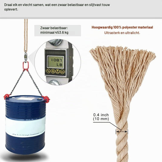 Verstelbaar schommeltouw 1 meter van gevlochten polyester met karabijnhaak en gesp – ophangriem – boomschommel accessoires - happygetfit.com