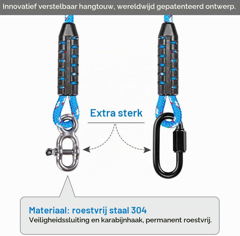 Chargez l'image dans la visionneuse de la galerie, Verstelbaar schommeltouw 1 meter van gevlochten polyester met karabijnhaak en gesp – ophangriem – boomschommel accessoires - happygetfit.com
