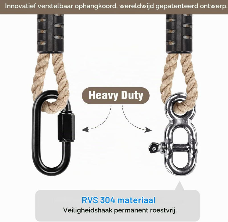 Chargez l'image dans la visionneuse de la galerie, Verstelbaar schommeltouw 1 meter van gevlochten polyester met karabijnhaak en gesp – ophangriem – boomschommel accessoires - happygetfit.com
