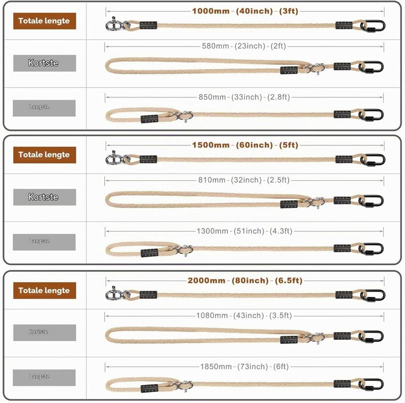 Chargez l'image dans la visionneuse de la galerie, Verstelbaar schommeltouw 1 meter van gevlochten polyester met karabijnhaak en gesp – ophangriem – boomschommel accessoires - happygetfit.com

